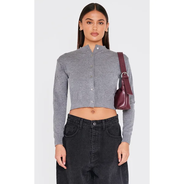 Charcoal Basic Knit Cropped Cardigan