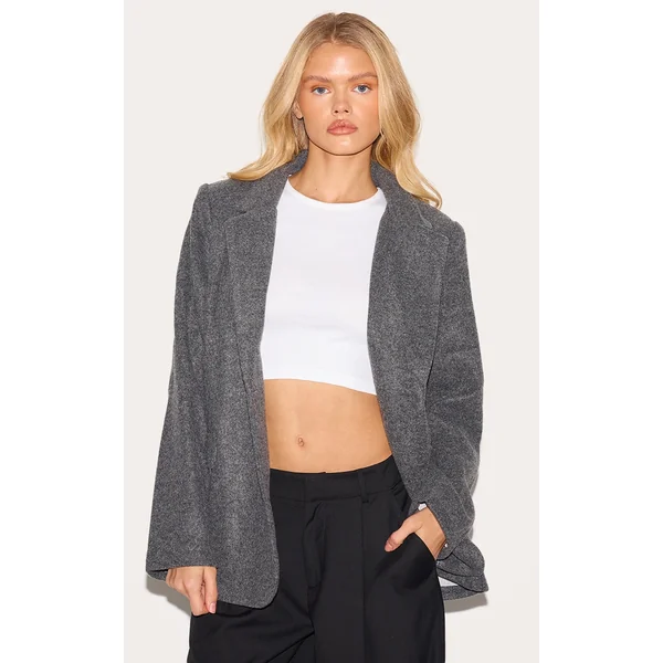 Charcoal Brushed Wool Look Tailored Blazer