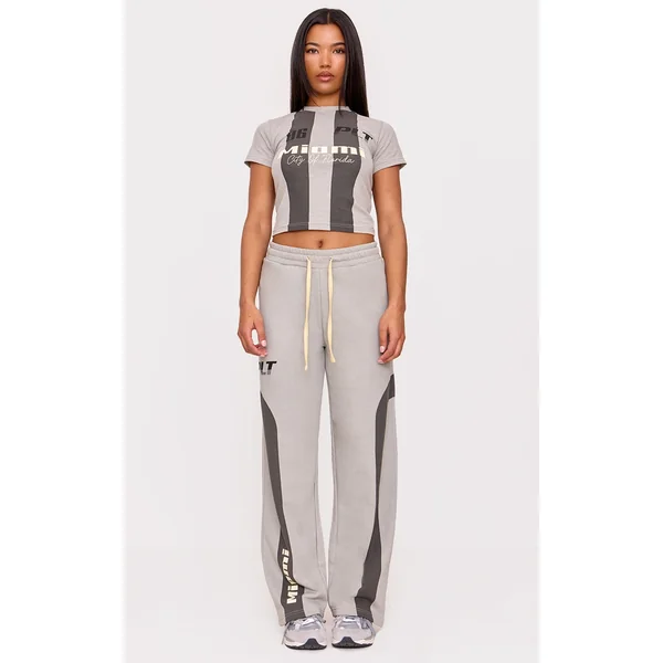 Charcoal Contrast Print Stripe Straight Leg Sweatpants