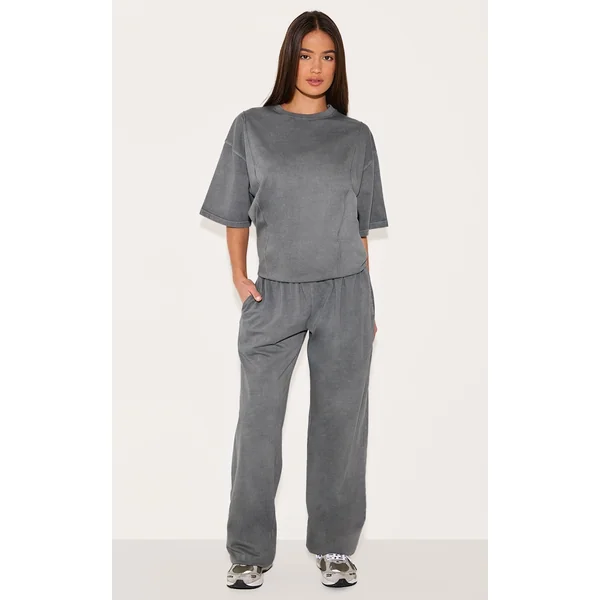 Charcoal Cotton Straight Leg Mid Rise Drawstring Pants