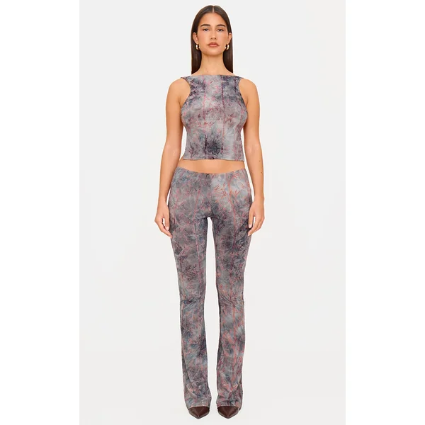 Charcoal Devore Skinny Flare Pants