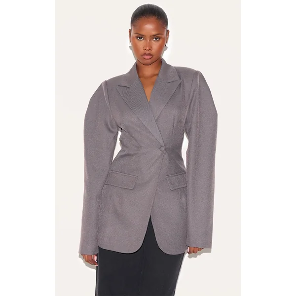 Charcoal Drop Shoulder Cinch Waist Extreme Oversized Blazer