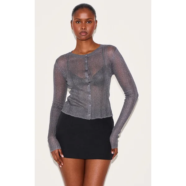 Charcoal Grey Sheer Knit Cardigan Grey