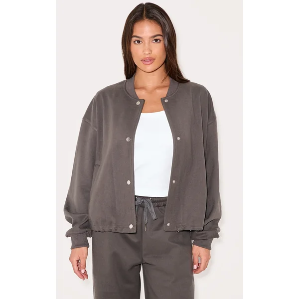 Charcoal Heavy Brushed Bomber Jacket
