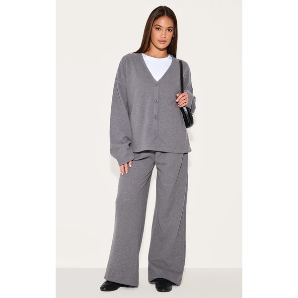 Charcoal Heavy Brushed Rib Slouchy Wide Leg Pants