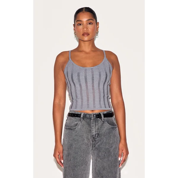 Charcoal Ladder Knit Cami Top