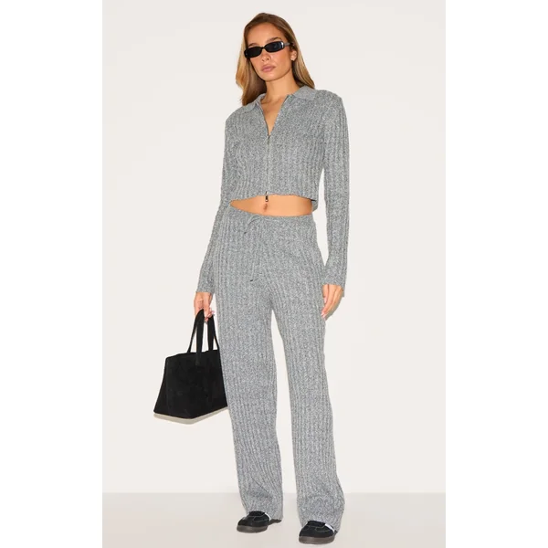 Charcoal Marl Knitted Tie Waist Pants