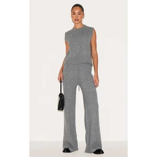Charcoal Marl Soft Knit Wide Leg Pants
