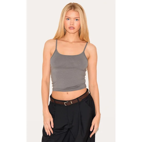 Charcoal Modal Cotton Longline Vest Top