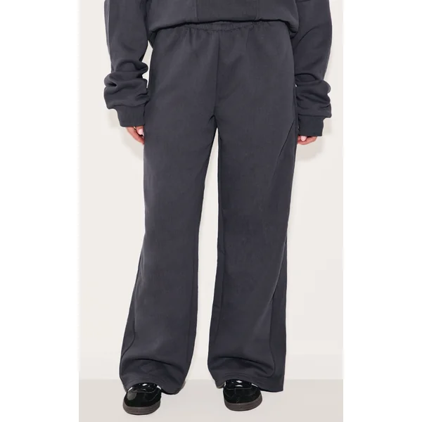 Charcoal Oversized Wide Leg Ribbed Tape Sweatpants