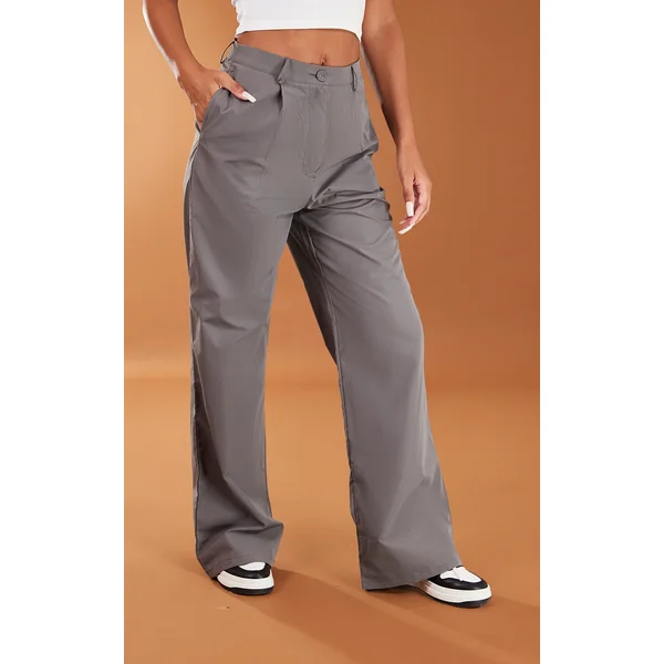 Charcoal Peach Skin Straight Leg Pants