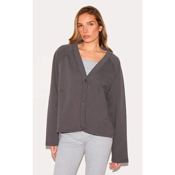 Charcoal Premium Boxy Sweat Cardigan