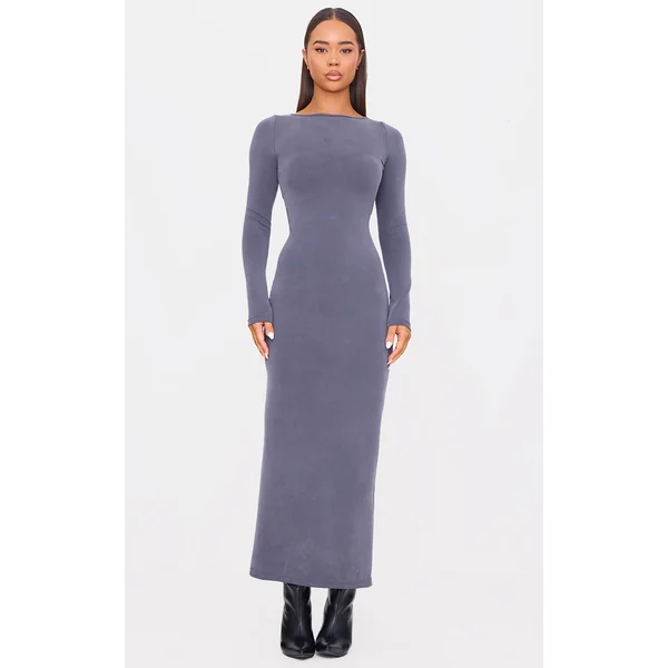 Charcoal Premium Contour Boat Neck Maxi Dress