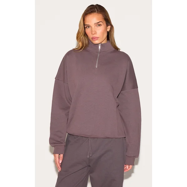 Charcoal Premium High Neck Quarter Zip Oversized Sweatshirt