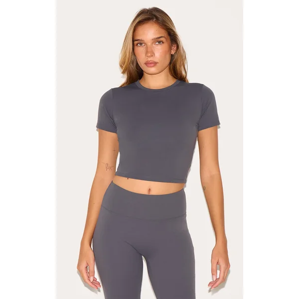 Charcoal Sculpt Short Sleeve Crop Gym Top