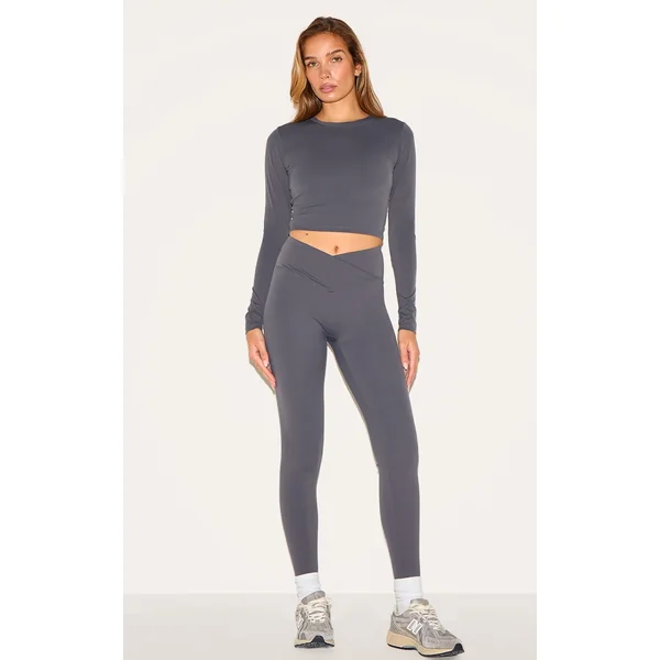 Charcoal Sculpt Wrap Waist Gym Leggings