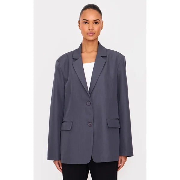 Charcoal Seam Detail Structured Oversized Blazer