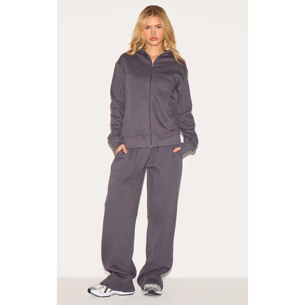 Charcoal Seam Detail Wide Leg Sweatpants