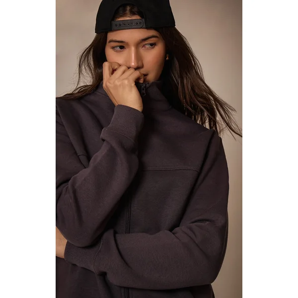 Charcoal Seam Detail Zip Through Track Top