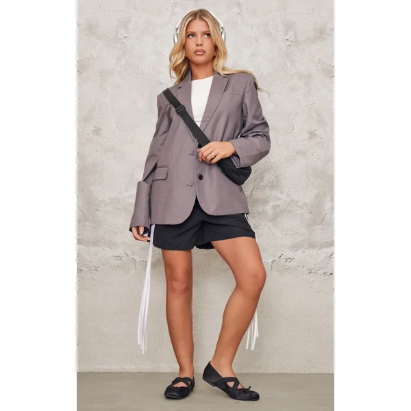 Charcoal Single Breasted Seam Detail Blazer