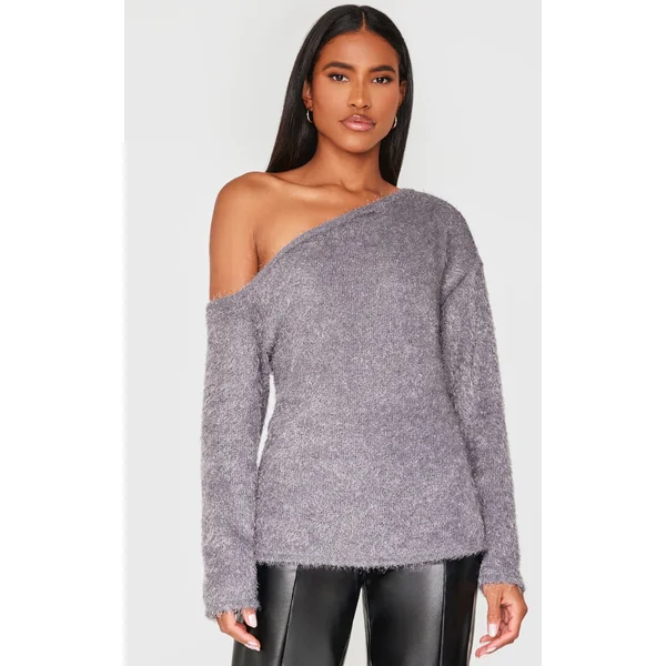Charcoal Slouchy Textured Oversized Sweater