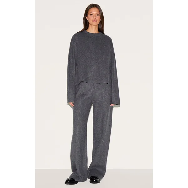 Charcoal Soft Ribbed Straight Leg Pants