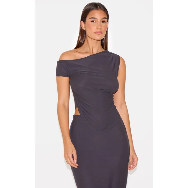 Charcoal Soft Touch Sleeveless Asymmetric Top