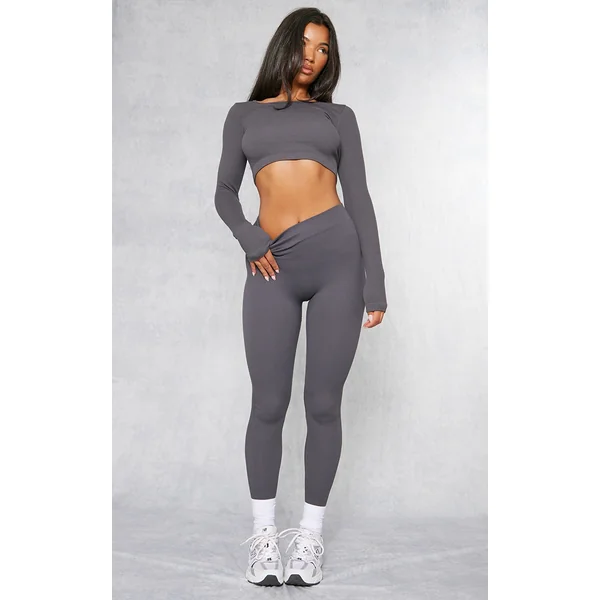 Charcoal Structured Snatched Ribbed Leggings