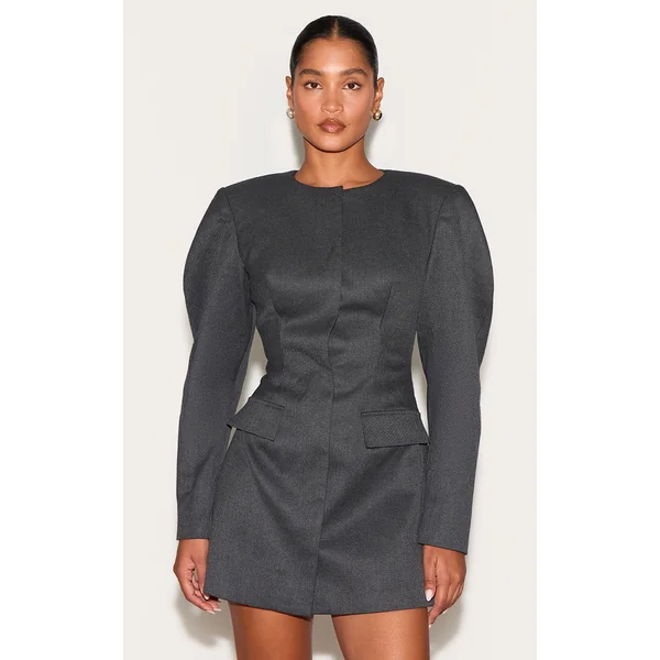 Charcoal Tailored Soft Twill Cocoon Sleeve Blazer Dress