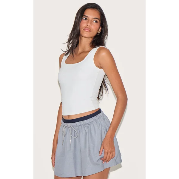 Charcoal Tailored Woven Boxer Detail Drawstring Mini Skirt