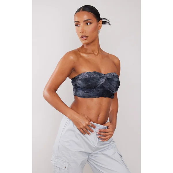 Charcoal Textured Twist Front Crop Top