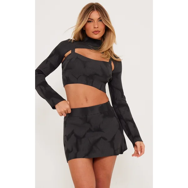 Charcoal Tie Dye Rib Knit Crop Top