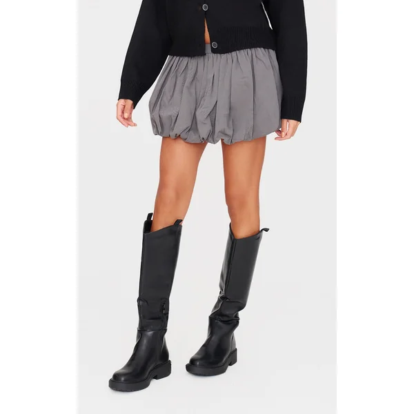 Charcoal Twill Puffball Mini Skirt