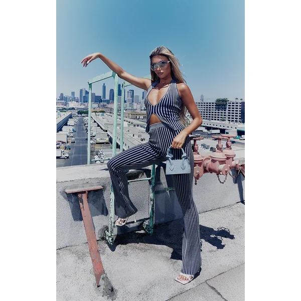 Charcoal Two Tone Knit Flared Pants