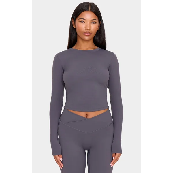 Charcoal Ultimate Sculpt Long Sleeve Crop Gym Top