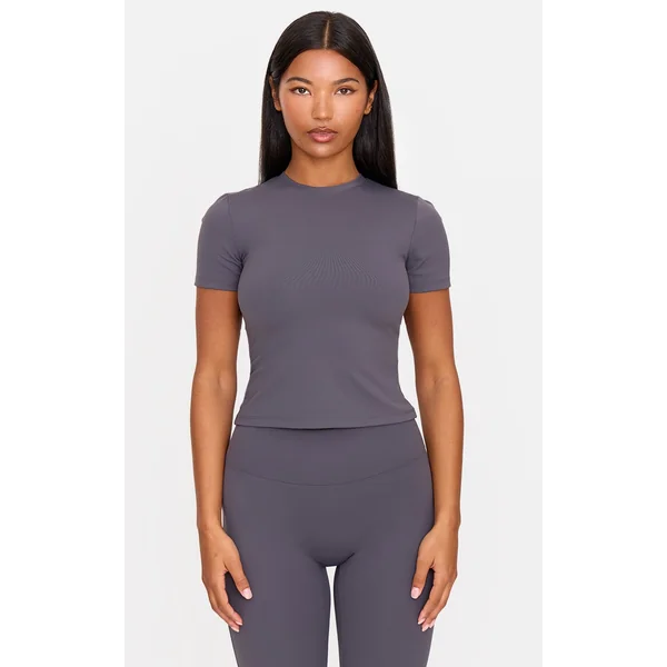 Charcoal Ultimate Sculpt Longline Short Sleeve Gym Top