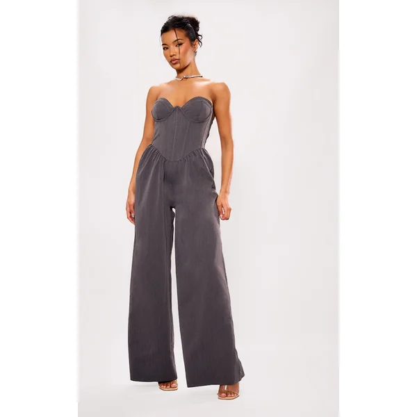 Charcoal Underwire Corset Detail Tailored Jumpsuit
