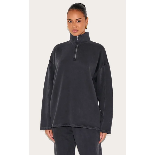 Charcoal Washed Quarter Zip Sweatshirt