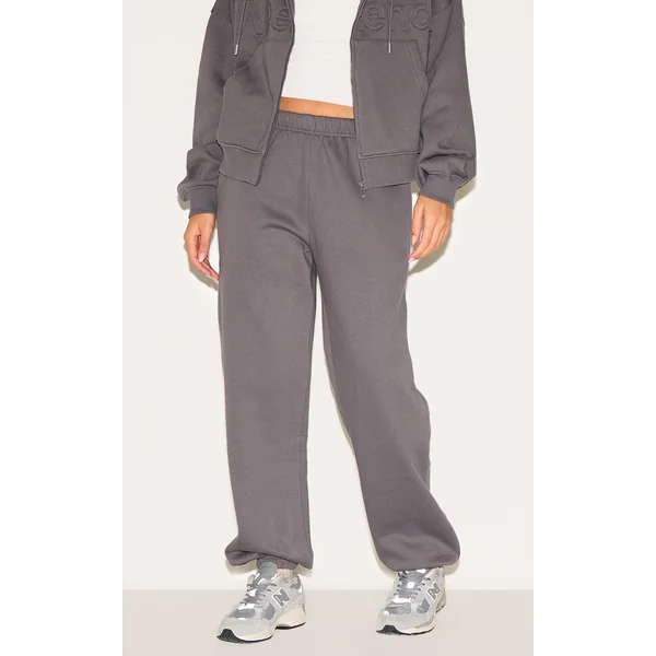 Charcoal Washed Weekend Applique Thin Waistband Cuffed Sweatpants