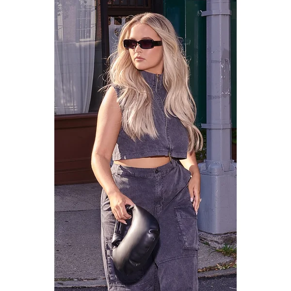 Charcoal Washed Zip Up Top