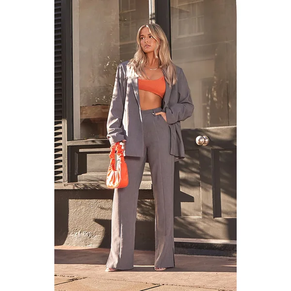 Charcoal Wide Leg Split Hem Pants