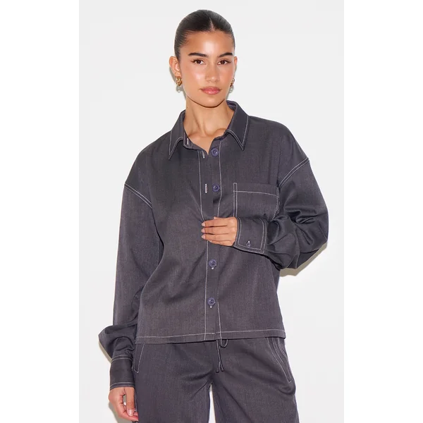 Charcoal Woven Contrast Stitch Shirt