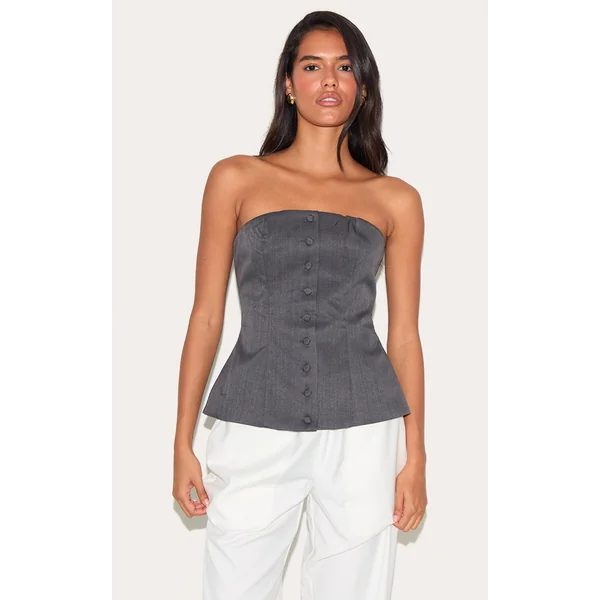 Charcoal Woven Structured Bandeau Vest