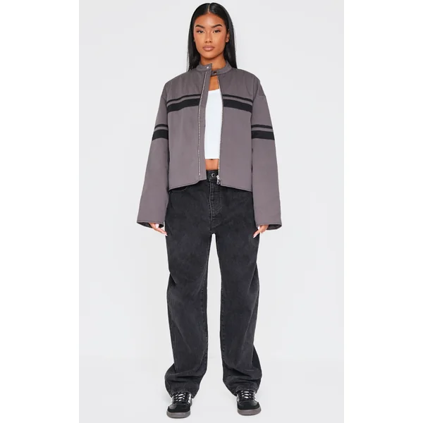 Charcoal Zip Up Stripe Jacket