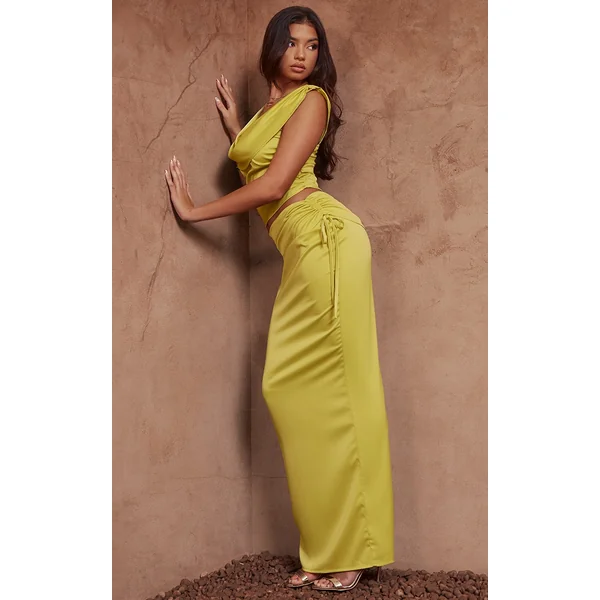Chartreuse Satin Maxi Skirt