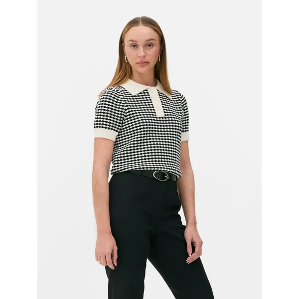 Check Textured Polo Shirt - Black/White