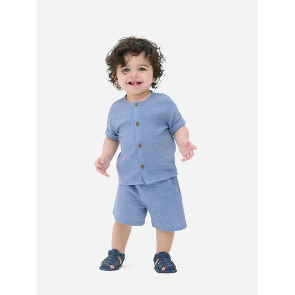 Cheesecloth Shirt and Shorts Set - Blue