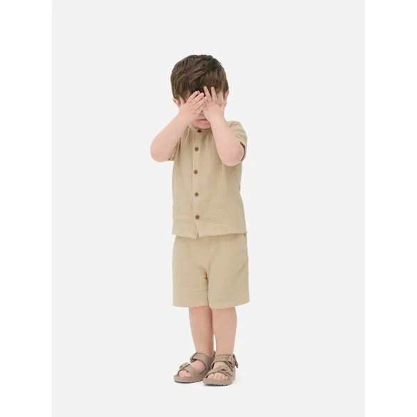 Cheesecloth Shirt and Shorts Set - Stone