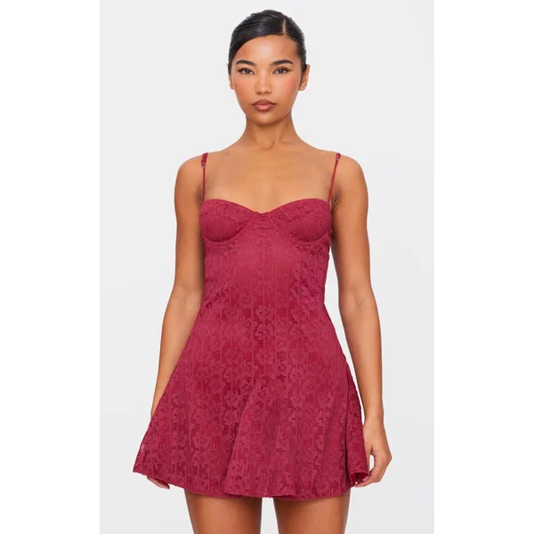 Cherry Red Lace Mini Shift Dress