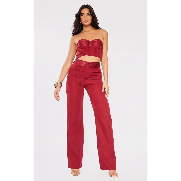 Cherry Red Ruched Corset Cut Out Jumpsuit